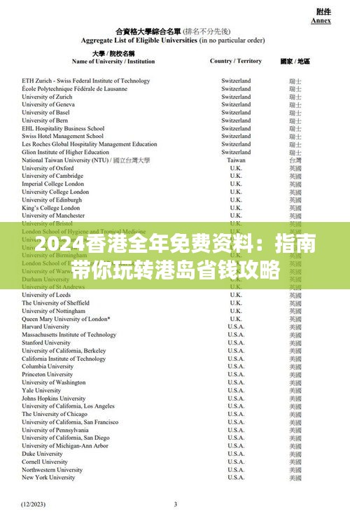 2024香港全年免费资料：指南带你玩转港岛省钱攻略