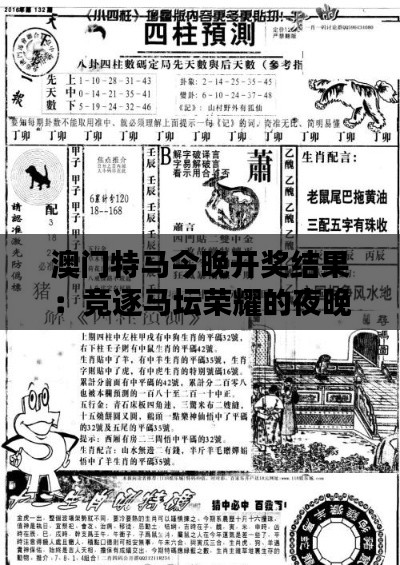 澳门特马今晚开奖结果：竞逐马坛荣耀的夜晚