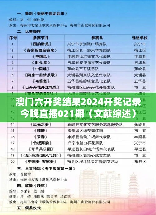 澳门六开奖结果2024开奖记录今晚直播021期（文献综述）