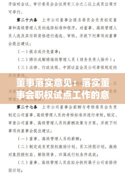 董事落实意见：落实董事会职权试点工作的意见 