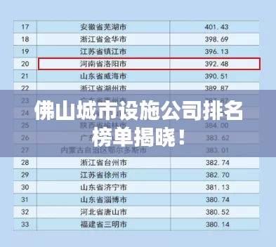 佛山城市设施公司排名榜单揭晓！