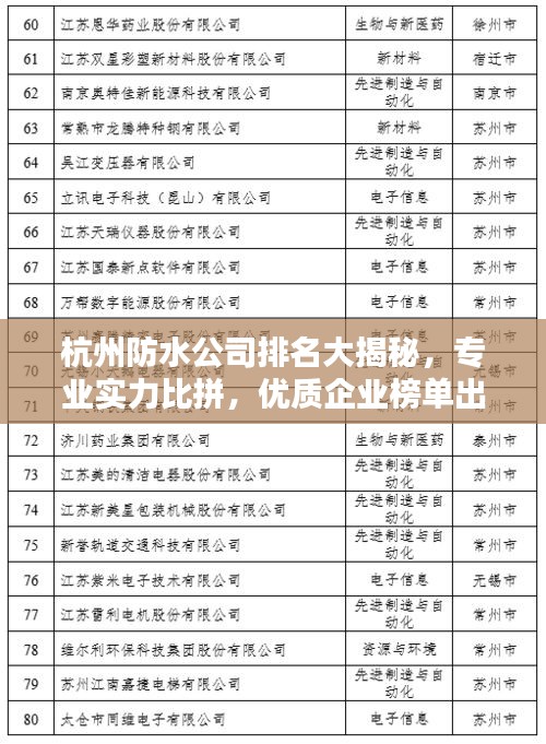 杭州防水公司排名大揭秘，专业实力比拼，优质企业榜单出炉！