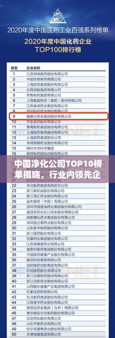 中国净化公司TOP10榜单揭晓，行业内领先企业排名一网打尽